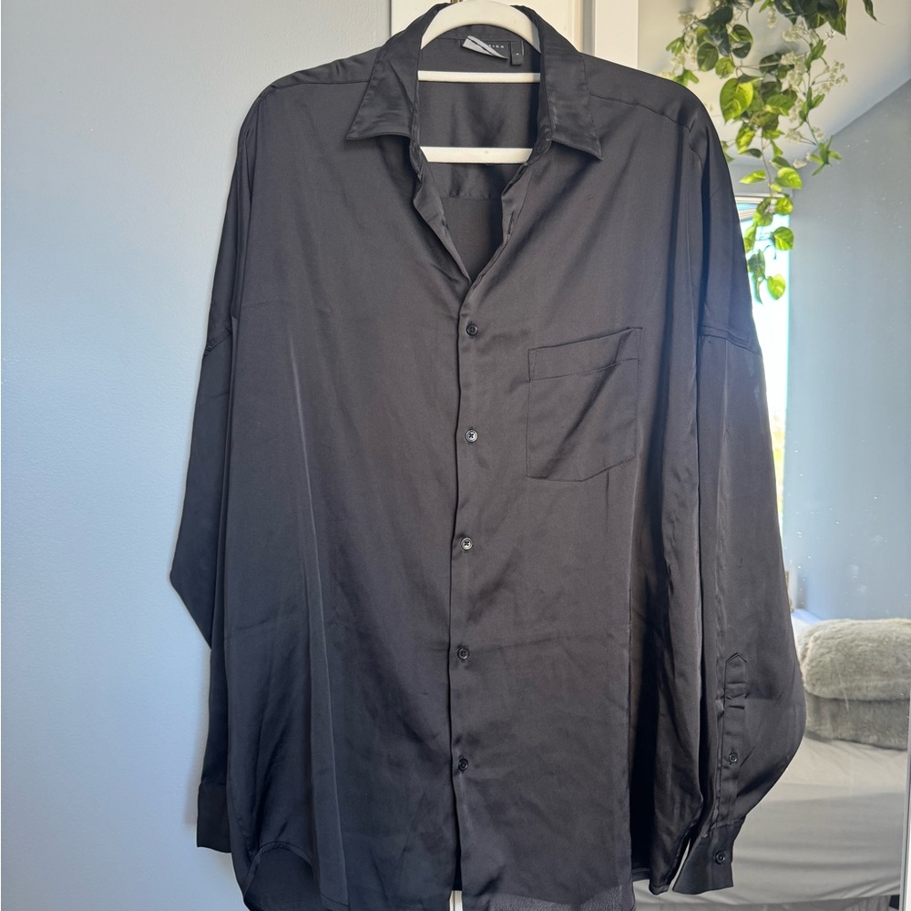 ASOS Design Black Silky Oversized Button-Up Shirt